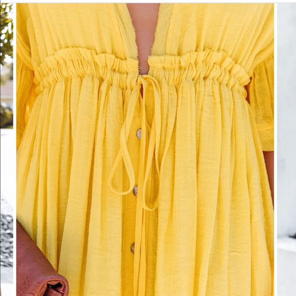 Vici pocketed button down ruffle dress - yellow - Picture 2 of 4